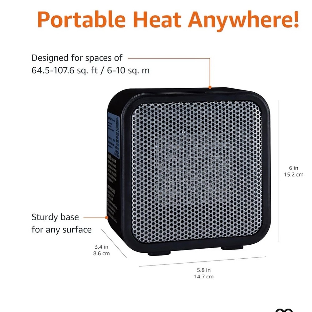 Amazon Essentials Black and Silver Portable Ceramic Space Heater (A122) - Picture 3 of 6